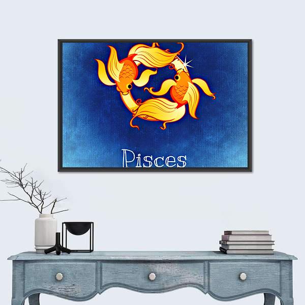 Pisces Zodiac Sign Canvas Wall Art-1 Piece-Floating Frame-24" x 16"-Tiaracle