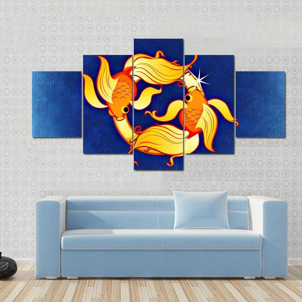 Pisces Zodiac Sign Canvas Wall Art-5 Star-Gallery Wrap-42" x 21"-Tiaracle