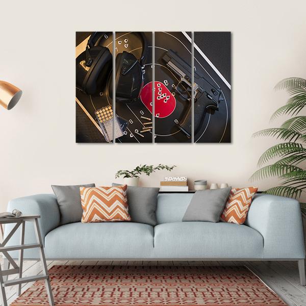Pistol Target And Ammo Canvas Wall Art-4 Horizontal-Gallery Wrap-34" x 24"-Tiaracle