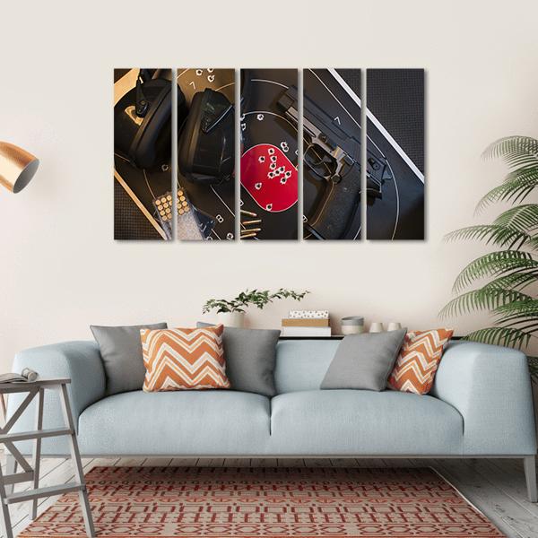 Pistol Target And Ammo Canvas Wall Art-5 Horizontal-Gallery Wrap-22" x 12"-Tiaracle