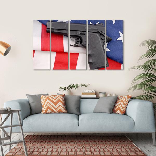 Pistol With American Flag Canvas Wall Art-5 Horizontal-Gallery Wrap-22" x 12"-Tiaracle