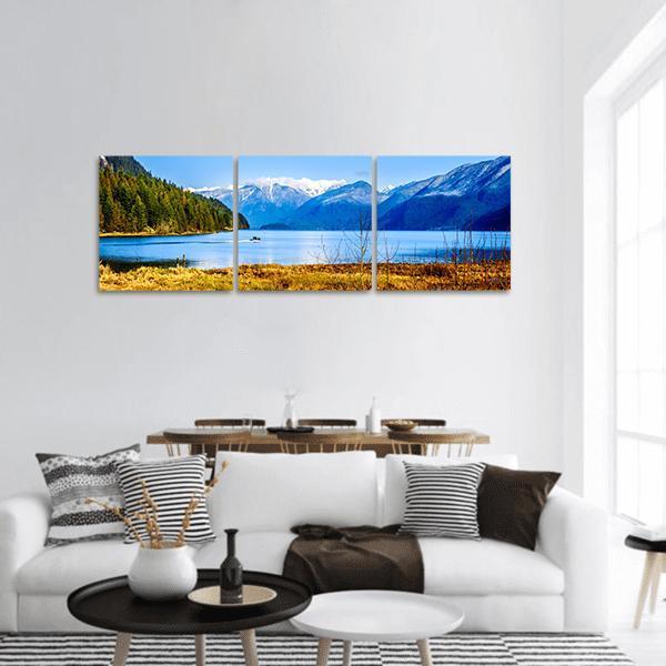 Pitt Lake In Autumn Panoramic Canvas Wall Art-3 Piece-25" x 08"-Tiaracle