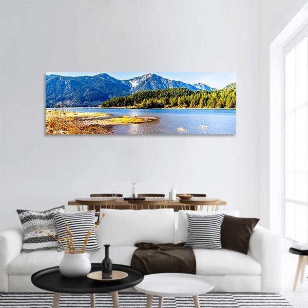 Pitt Lake In British Columbia Canada Panoramic Canvas Wall Art-3 Piece-25" x 08"-Tiaracle