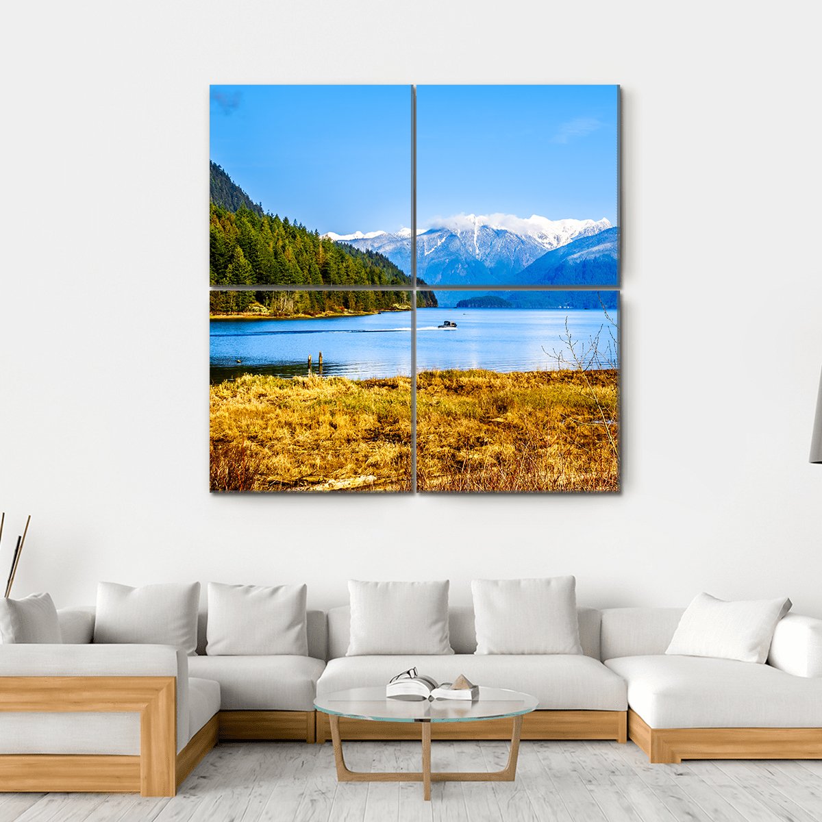 Pitt Lake With The Snow Capped Peaks Of The Golden Ears Canvas Wall Art-4 Square-Gallery Wrap-17" x 17"-Tiaracle