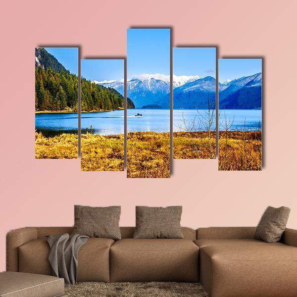 Pitt Lake With The Snow Capped Peaks Of The Golden Ears Canvas Wall Art-5 Pop-Gallery Wrap-47" x 32"-Tiaracle