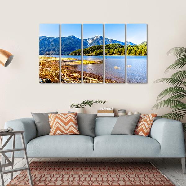Pitt Lake With Tingle Peak Canvas Wall Art-5 Horizontal-Gallery Wrap-22" x 12"-Tiaracle