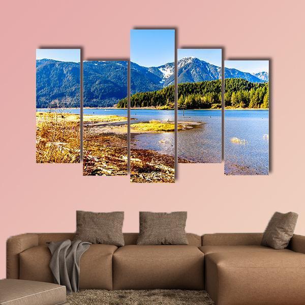Pitt Lake With Tingle Peak Canvas Wall Art-5 Pop-Gallery Wrap-47" x 32"-Tiaracle
