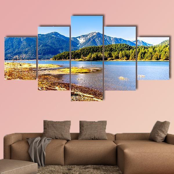 Pitt Lake With Tingle Peak Canvas Wall Art-4 Pop-Gallery Wrap-50" x 32"-Tiaracle
