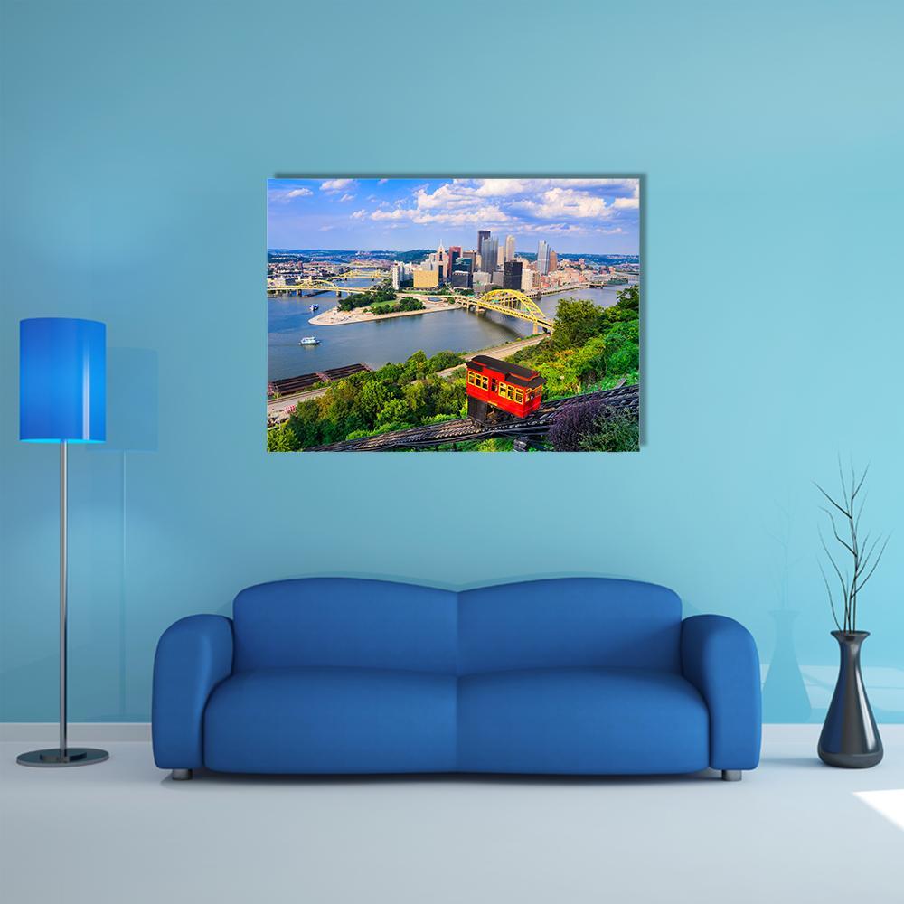 Pittsburgh Downtown Skyline Canvas Wall Art-4 Horizontal-Gallery Wrap-34" x 24"-Tiaracle