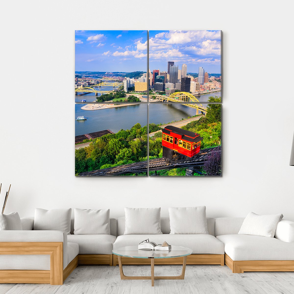 Pittsburgh Downtown Skyline Canvas Wall Art-4 Square-Gallery Wrap-17" x 17"-Tiaracle