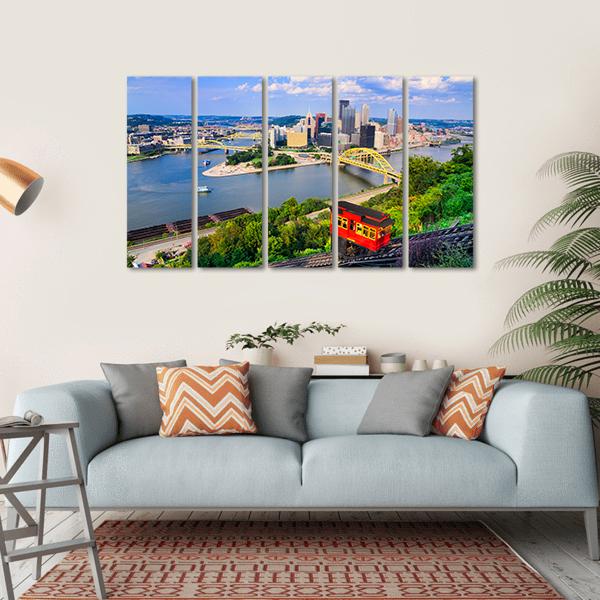 Pittsburgh Downtown Skyline Canvas Wall Art-5 Horizontal-Gallery Wrap-22" x 12"-Tiaracle