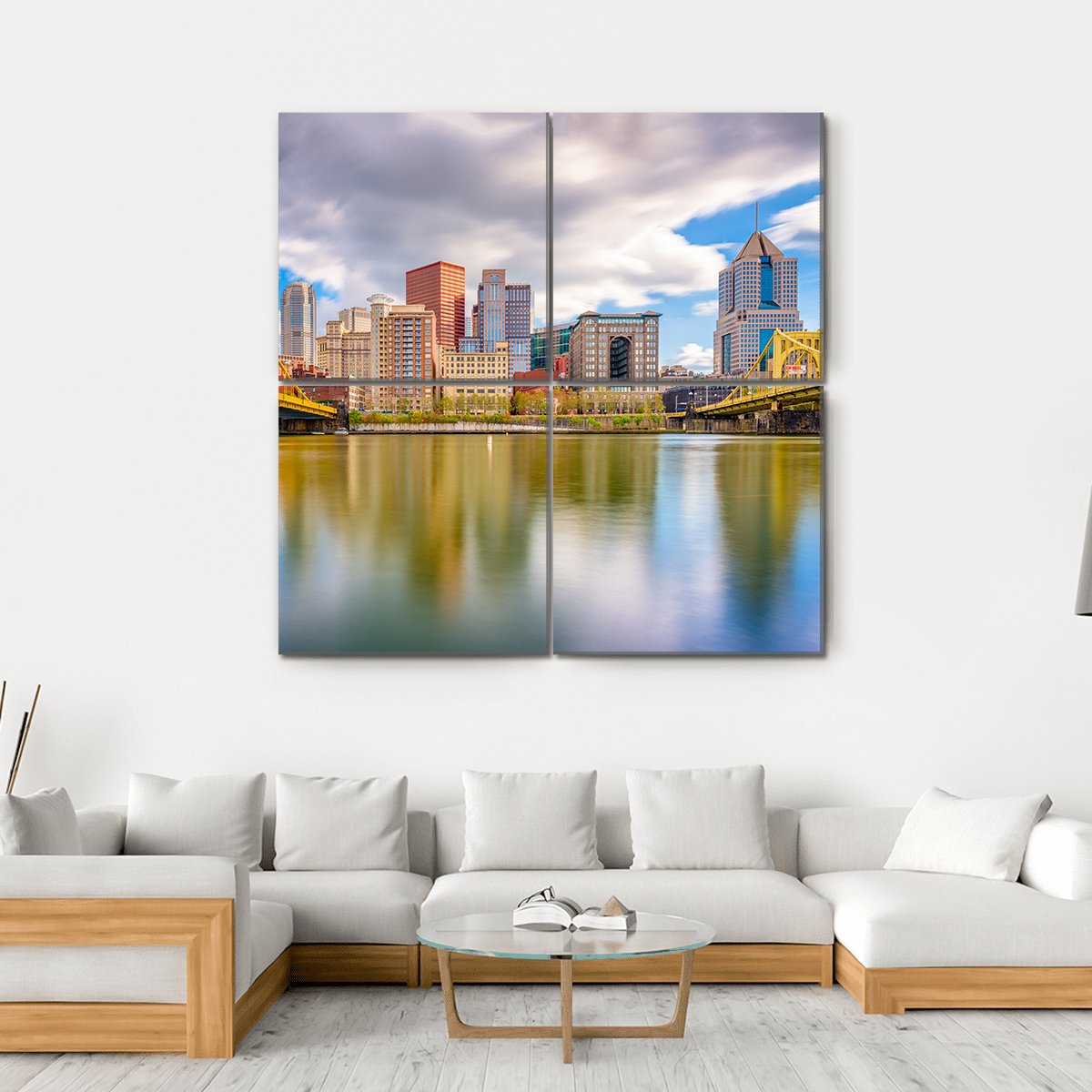 Pittsburgh Skyline Canvas Wall Art-4 Square-Gallery Wrap-17" x 17"-Tiaracle