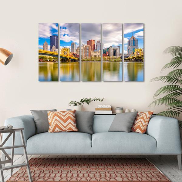Pittsburgh Skyline Canvas Wall Art-5 Horizontal-Gallery Wrap-22" x 12"-Tiaracle
