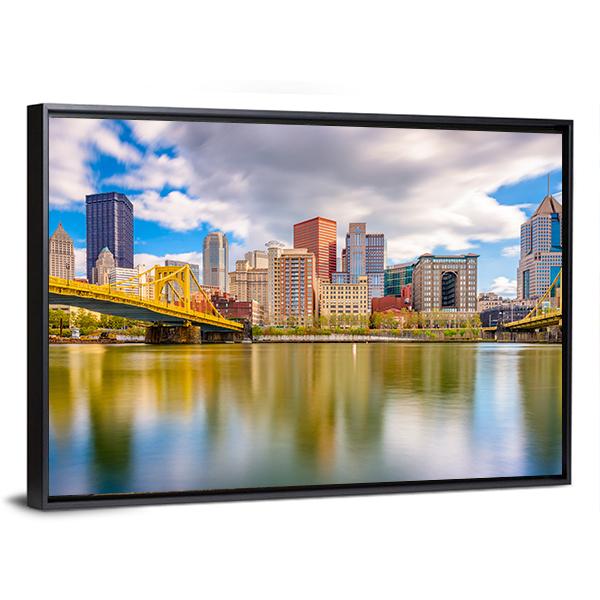 Pittsburgh Skyline Canvas Wall Art-3 Horizontal-Gallery Wrap-25" x 16"-Tiaracle