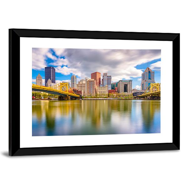 Pittsburgh Skyline Canvas Wall Art-3 Horizontal-Gallery Wrap-25" x 16"-Tiaracle