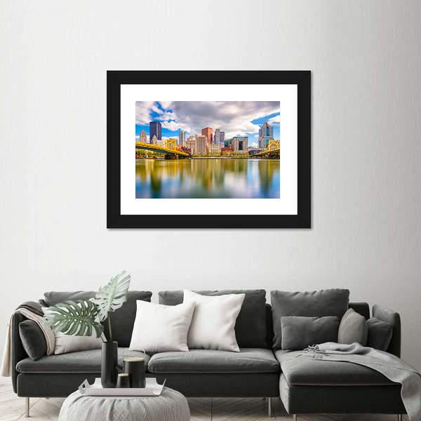 Pittsburgh Skyline Canvas Wall Art-3 Horizontal-Gallery Wrap-25" x 16"-Tiaracle