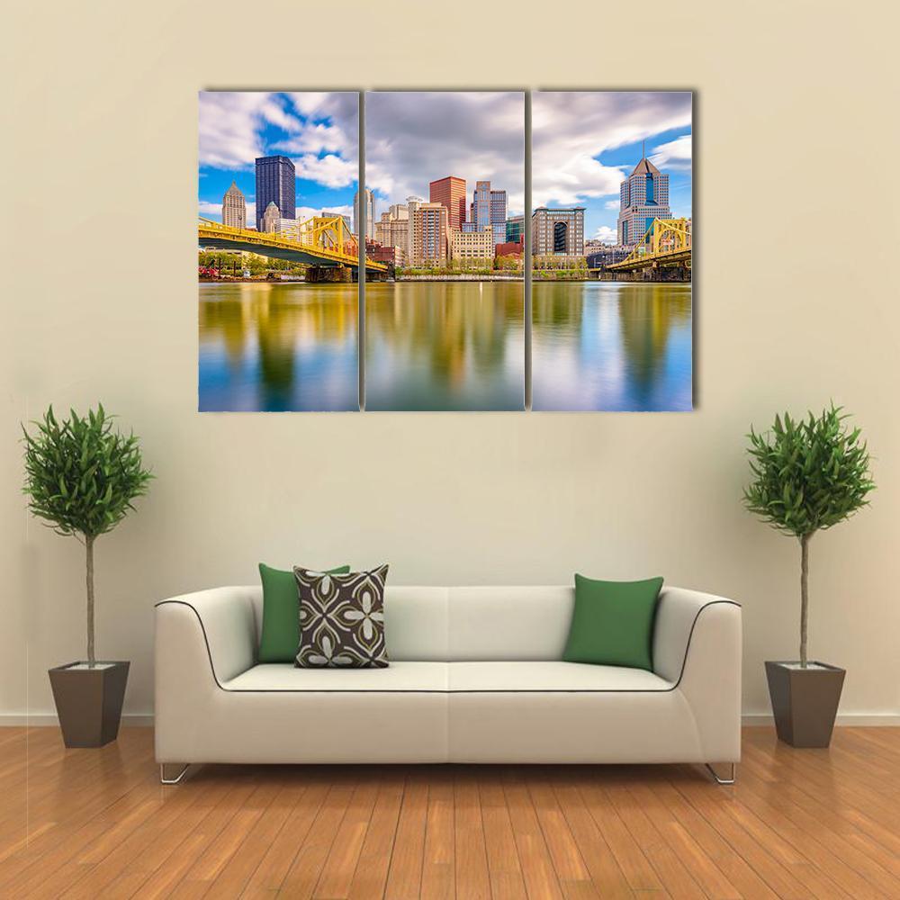Pittsburgh Skyline Canvas Wall Art-3 Horizontal-Gallery Wrap-37" x 24"-Tiaracle