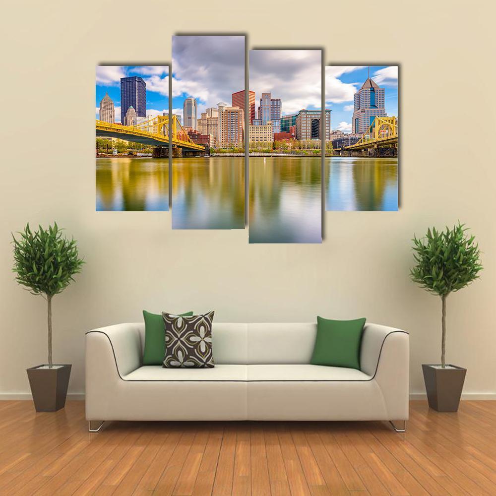 Pittsburgh Skyline Canvas Wall Art-4 Pop-Gallery Wrap-50" x 32"-Tiaracle