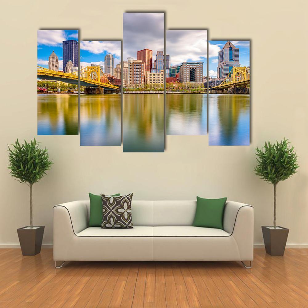 Pittsburgh Skyline Canvas Wall Art-5 Pop-Gallery Wrap-47" x 32"-Tiaracle