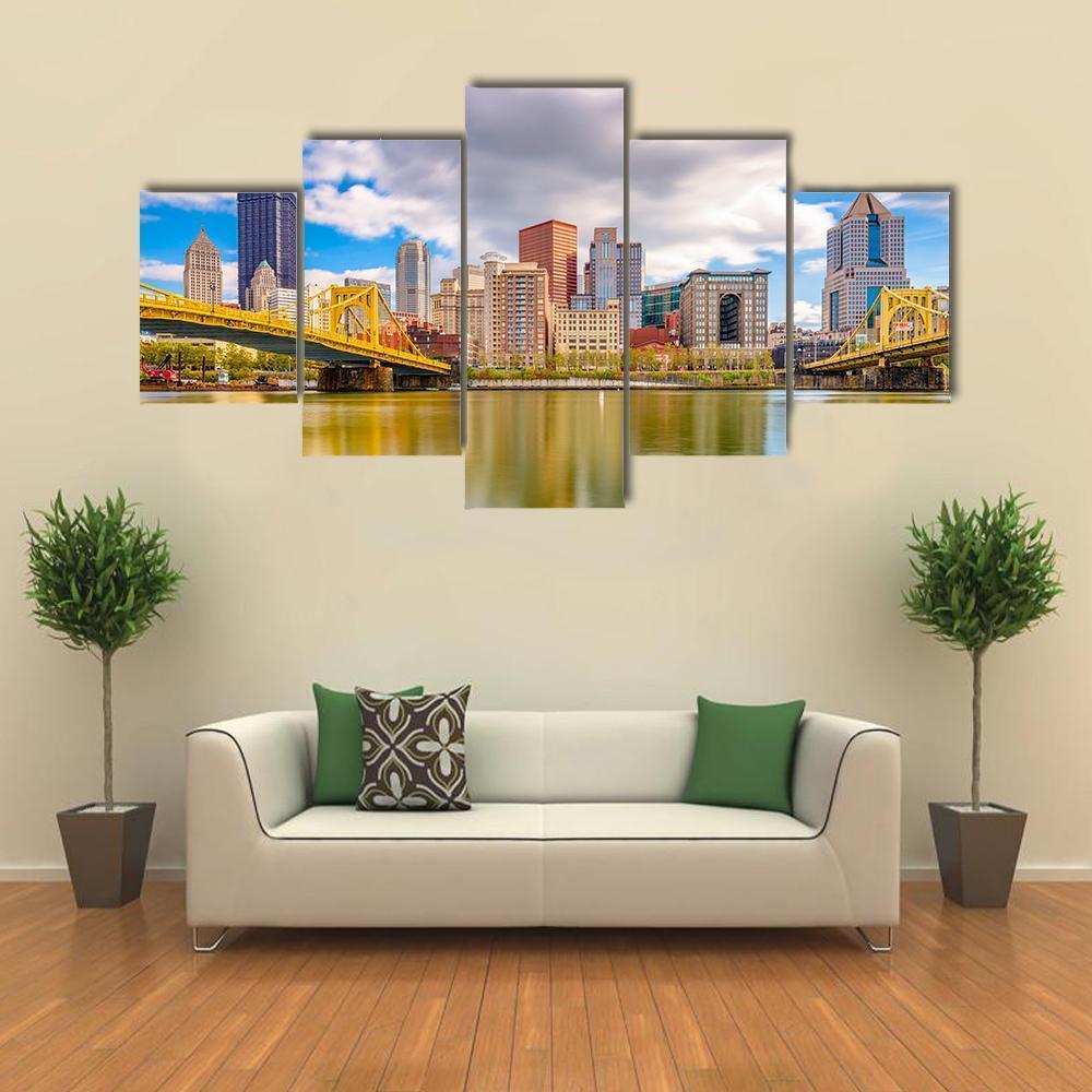 Pittsburgh Skyline Canvas Wall Art-5 Star-Gallery Wrap-62" x 32"-Tiaracle
