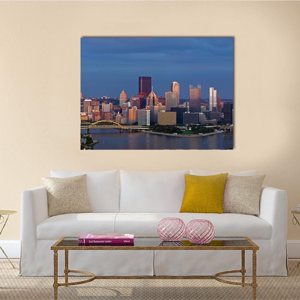 Pittsburgh Skyline Panorama Canvas Wall Art-1 Piece-Gallery Wrap-48" x 32"-Tiaracle