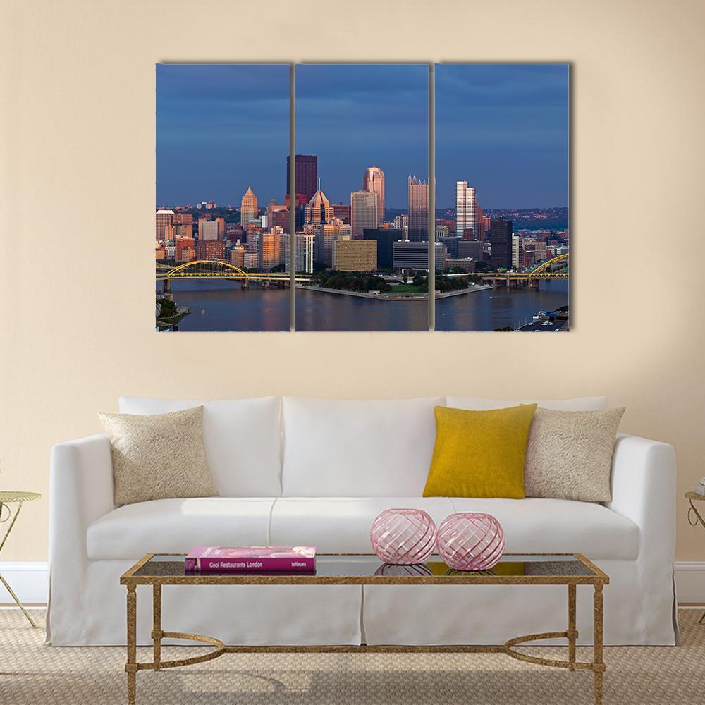 Pittsburgh Skyline Panorama Canvas Wall Art-3 Horizontal-Gallery Wrap-37" x 24"-Tiaracle