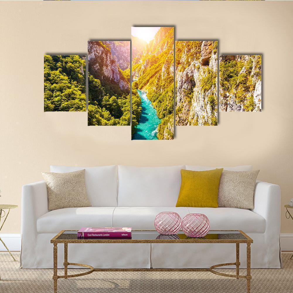 Piva Canyon In Montenegro Canvas Wall Art-5 Star-Gallery Wrap-62" x 32"-Tiaracle
