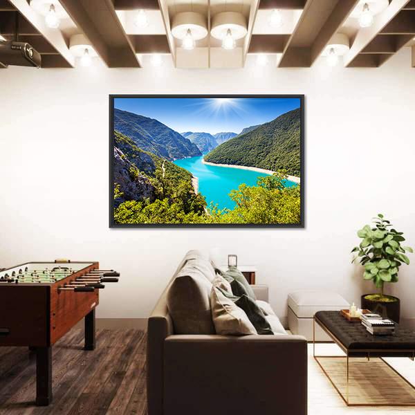 Piva Canyon With Its Reservoir Canvas Wall Art-3 Horizontal-Gallery Wrap-25" x 16"-Tiaracle