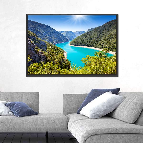 Piva Canyon With Its Reservoir Canvas Wall Art-3 Horizontal-Gallery Wrap-25" x 16"-Tiaracle
