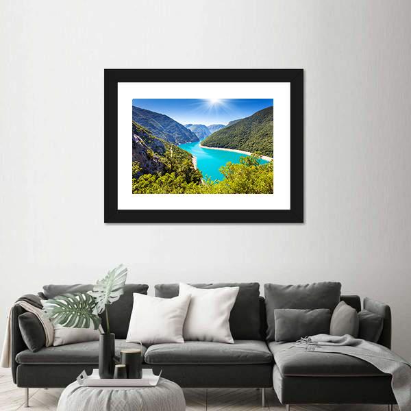 Piva Canyon With Its Reservoir Canvas Wall Art-3 Horizontal-Gallery Wrap-25" x 16"-Tiaracle