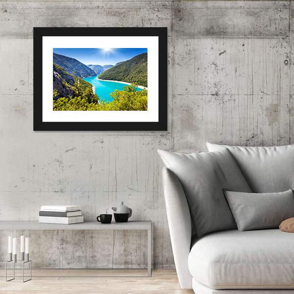 Piva Canyon With Its Reservoir Canvas Wall Art-3 Horizontal-Gallery Wrap-25" x 16"-Tiaracle