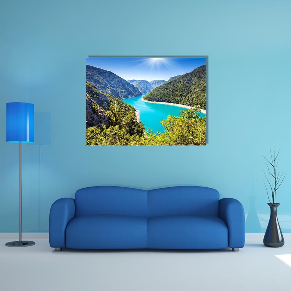Piva Canyon With Its Reservoir Canvas Wall Art-1 Piece-Gallery Wrap-36" x 24"-Tiaracle