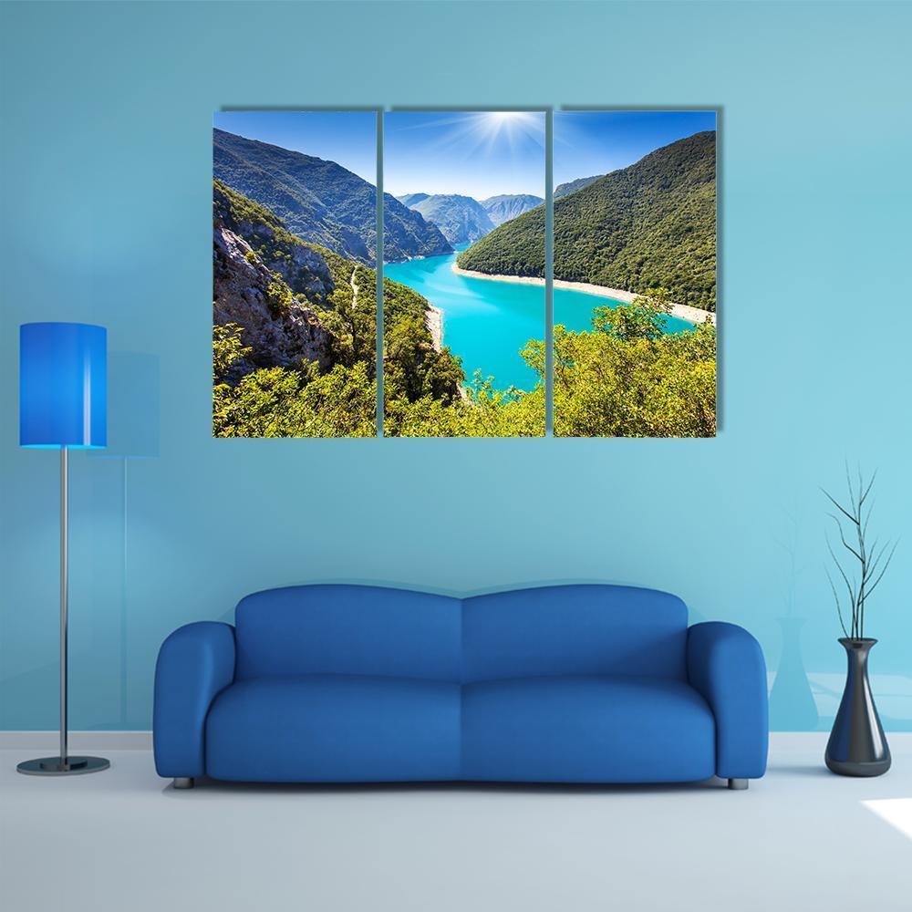 Piva Canyon With Its Reservoir Canvas Wall Art-3 Horizontal-Gallery Wrap-37" x 24"-Tiaracle