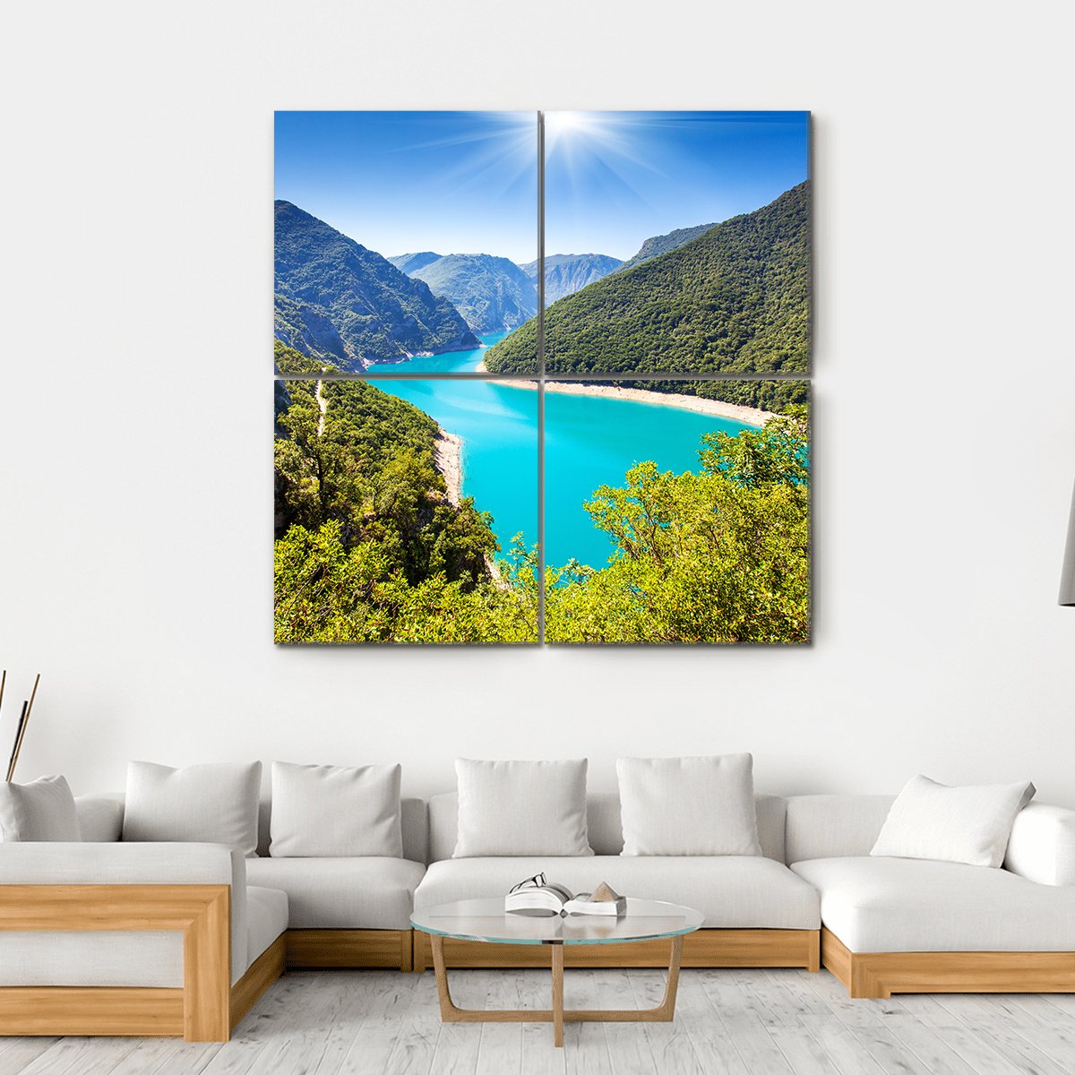 Piva Canyon With Its Reservoir Canvas Wall Art-4 Square-Gallery Wrap-17" x 17"-Tiaracle