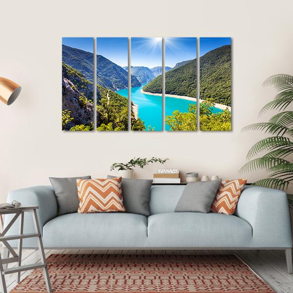 Piva Canyon With Its Reservoir Canvas Wall Art-5 Horizontal-Gallery Wrap-22" x 12"-Tiaracle