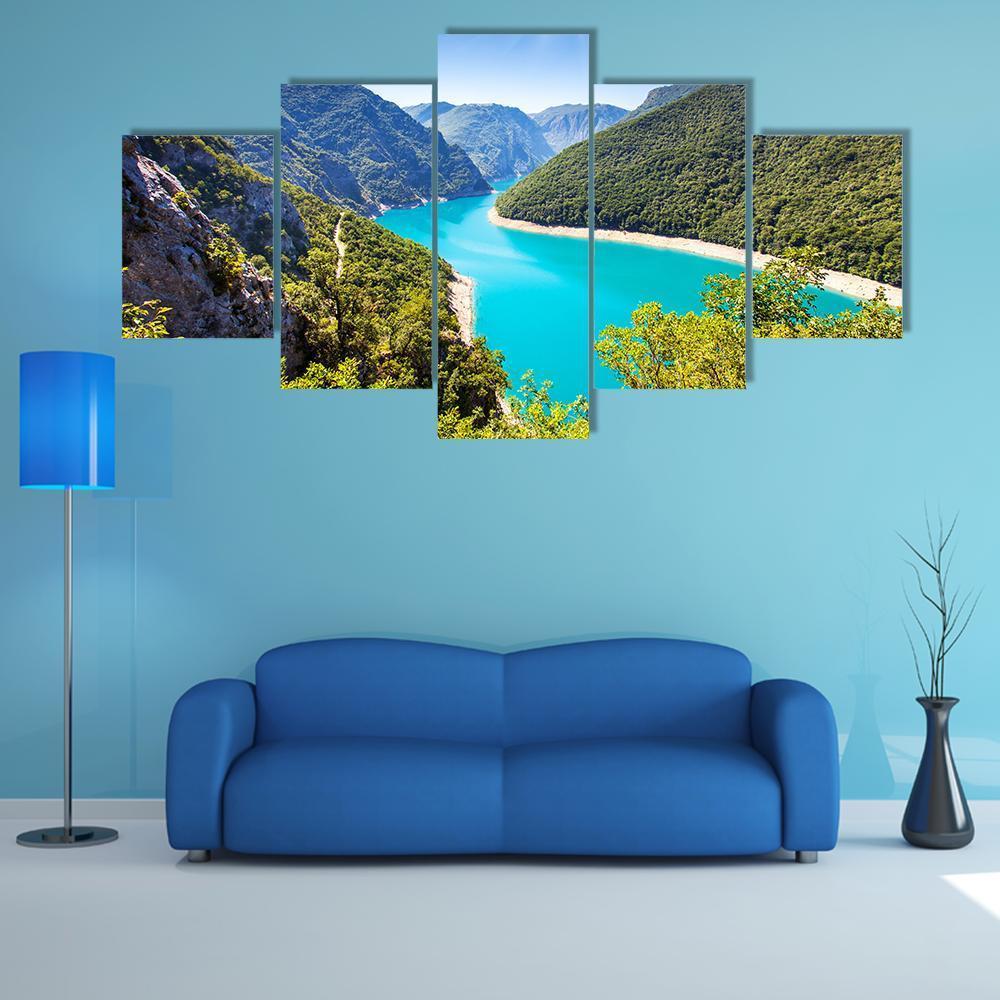 Piva Canyon With Its Reservoir Canvas Wall Art-5 Star-Gallery Wrap-62" x 32"-Tiaracle