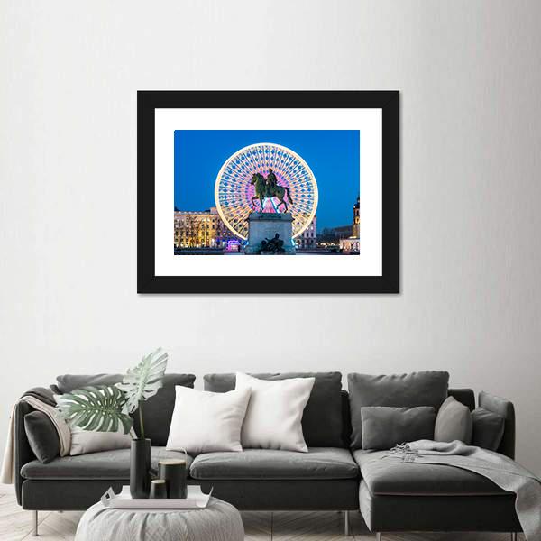 Place Bellecour Statue Of King Louis Canvas Wall Art-1 Piece-Framed Print-20" x 16"-Tiaracle