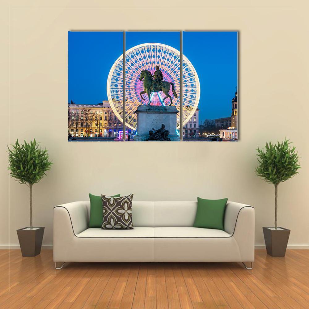 Place Bellecour Statue Of King Louis Canvas Wall Art-3 Horizontal-Gallery Wrap-37" x 24"-Tiaracle