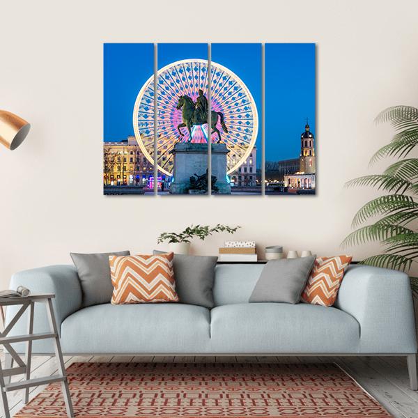 Place Bellecour Statue Of King Louis Canvas Wall Art-4 Horizontal-Gallery Wrap-34" x 24"-Tiaracle