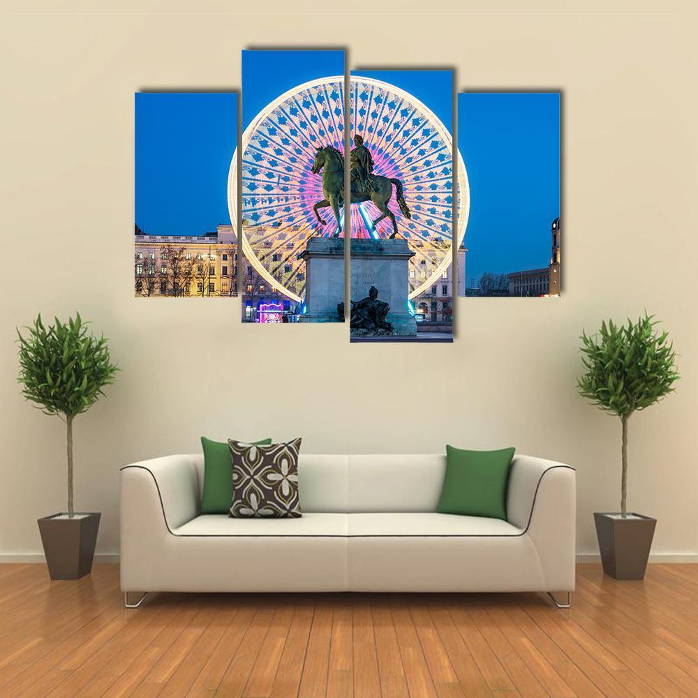 Place Bellecour Statue Of King Louis Canvas Wall Art-4 Pop-Gallery Wrap-50" x 32"-Tiaracle