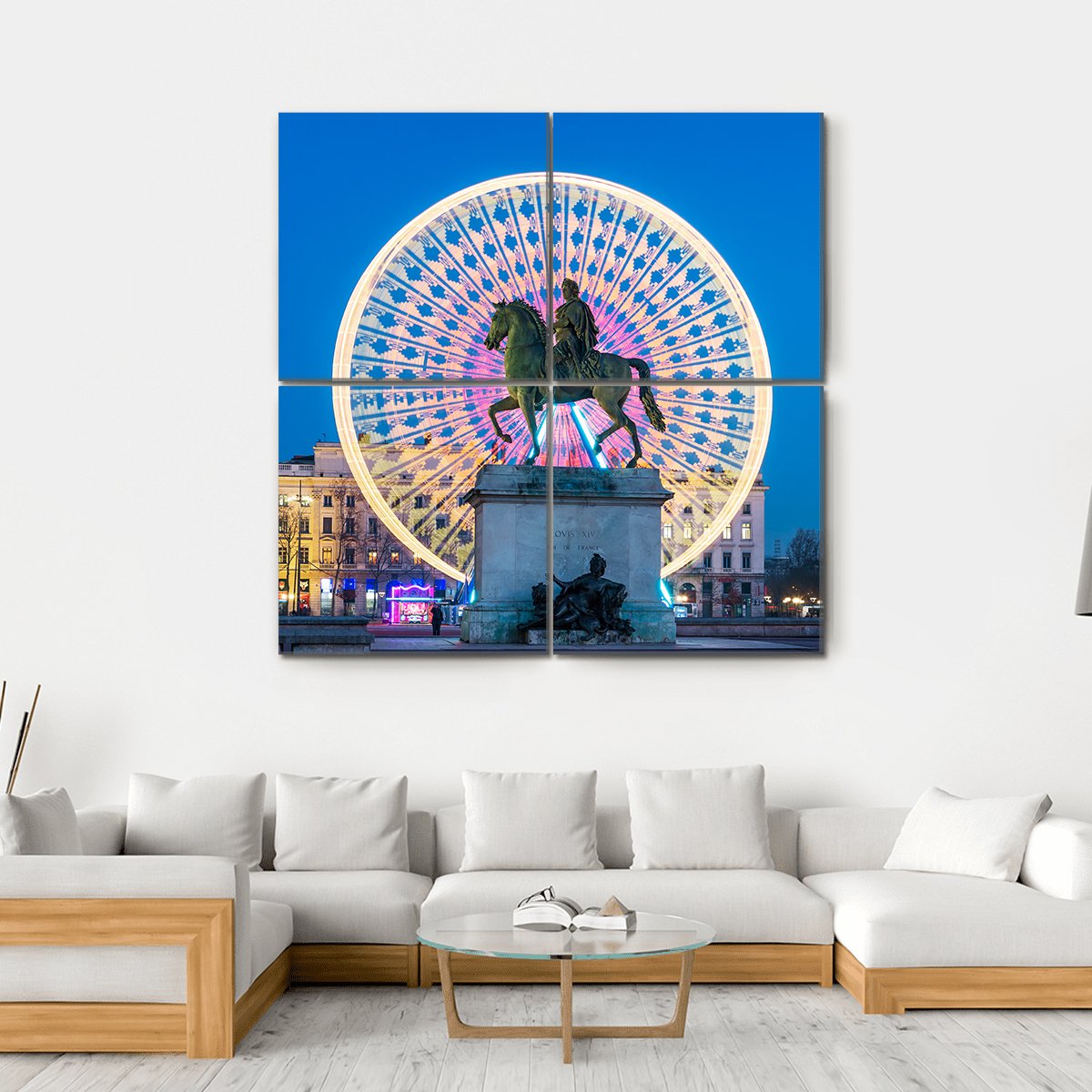 Place Bellecour Statue Of King Louis Canvas Wall Art-4 Square-Gallery Wrap-17" x 17"-Tiaracle