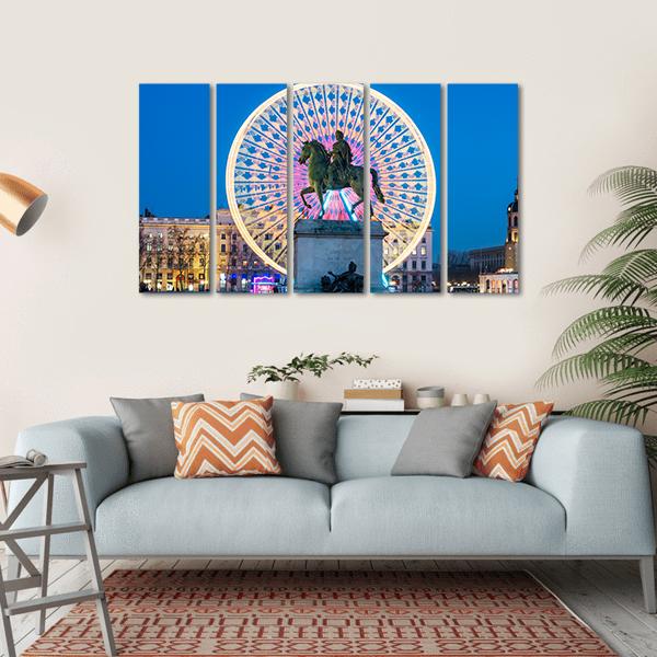 Place Bellecour Statue Of King Louis Canvas Wall Art-5 Horizontal-Gallery Wrap-22" x 12"-Tiaracle