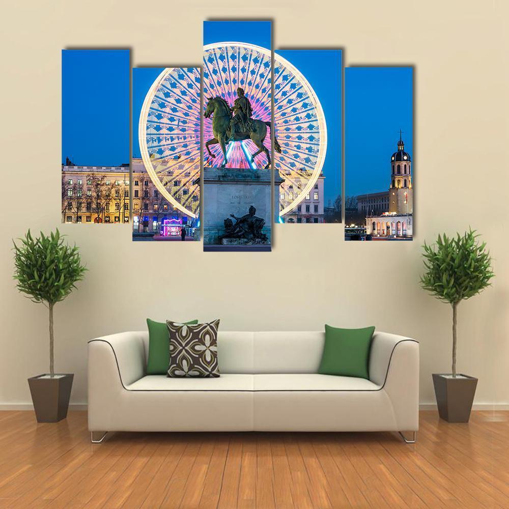 Place Bellecour Statue Of King Louis Canvas Wall Art-5 Pop-Gallery Wrap-47" x 32"-Tiaracle
