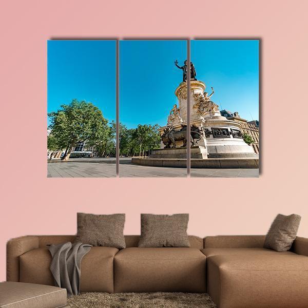 Place de la Republique In Paris Canvas Wall Art-3 Horizontal-Gallery Wrap-37" x 24"-Tiaracle