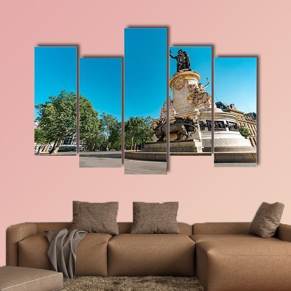 Place de la Republique In Paris Canvas Wall Art-5 Pop-Gallery Wrap-47" x 32"-Tiaracle