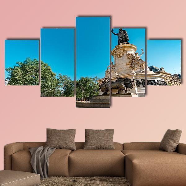 Place de la Republique In Paris Canvas Wall Art-5 Star-Gallery Wrap-62" x 32"-Tiaracle