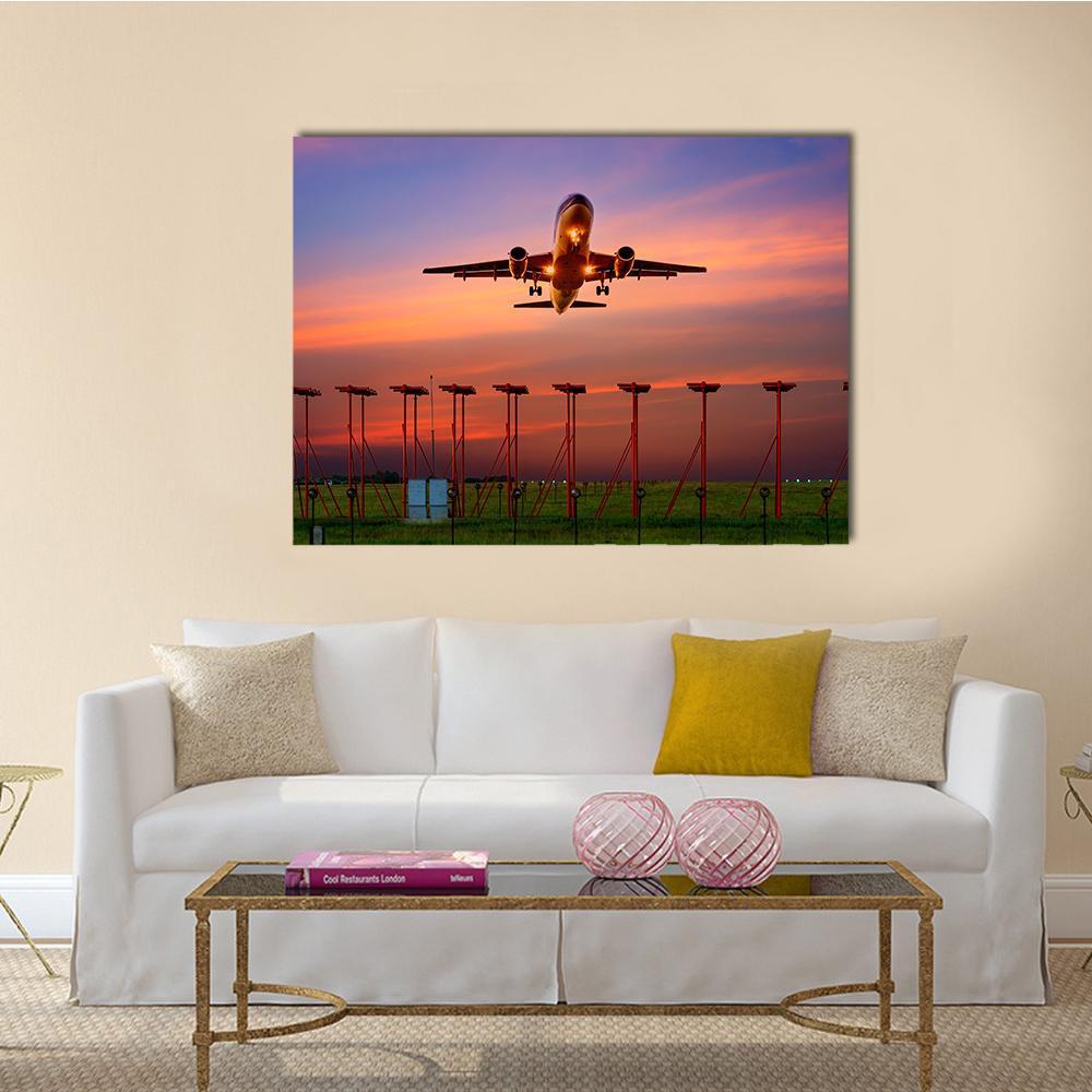 Plane Fly Up Over Take-Off Runway Canvas Wall Art-1 Piece-Gallery Wrap-36" x 24"-Tiaracle
