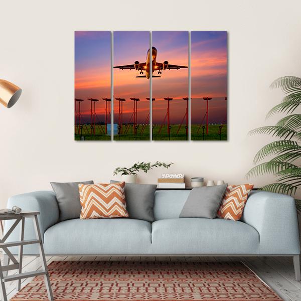Plane Fly Up Over Take-Off Runway Canvas Wall Art-4 Horizontal-Gallery Wrap-34" x 24"-Tiaracle