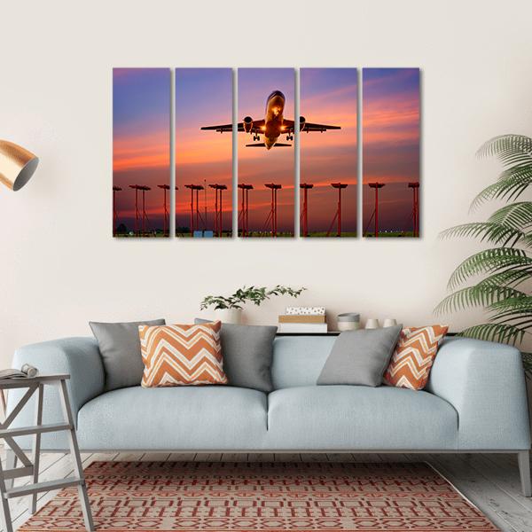 Plane Fly Up Over Take-Off Runway Canvas Wall Art-5 Horizontal-Gallery Wrap-22" x 12"-Tiaracle