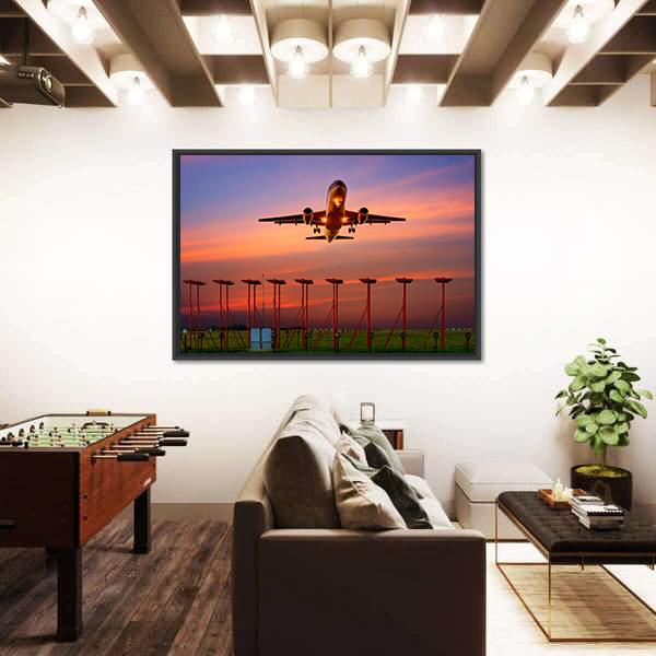 Plane Fly Up Over Take-Off Runway Canvas Wall Art-3 Horizontal-Gallery Wrap-25" x 16"-Tiaracle